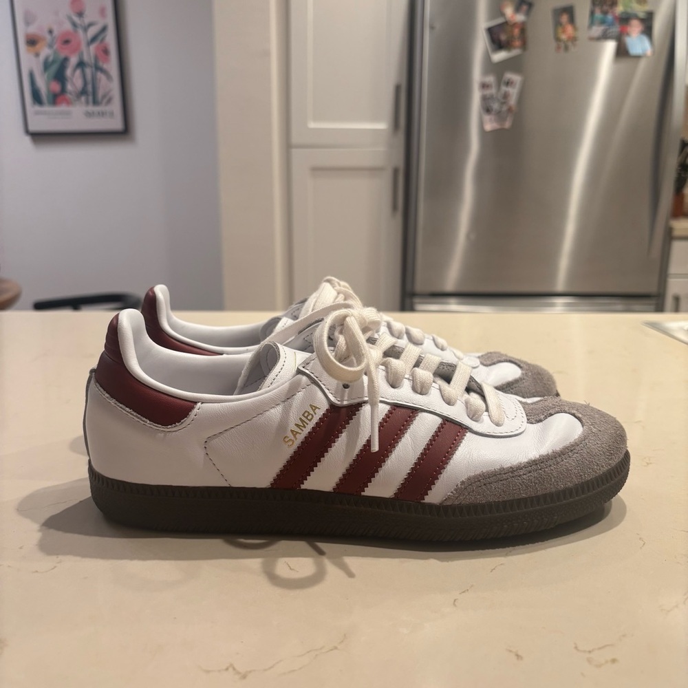 Adidas Samba White and Burgundy Men's Sneakers